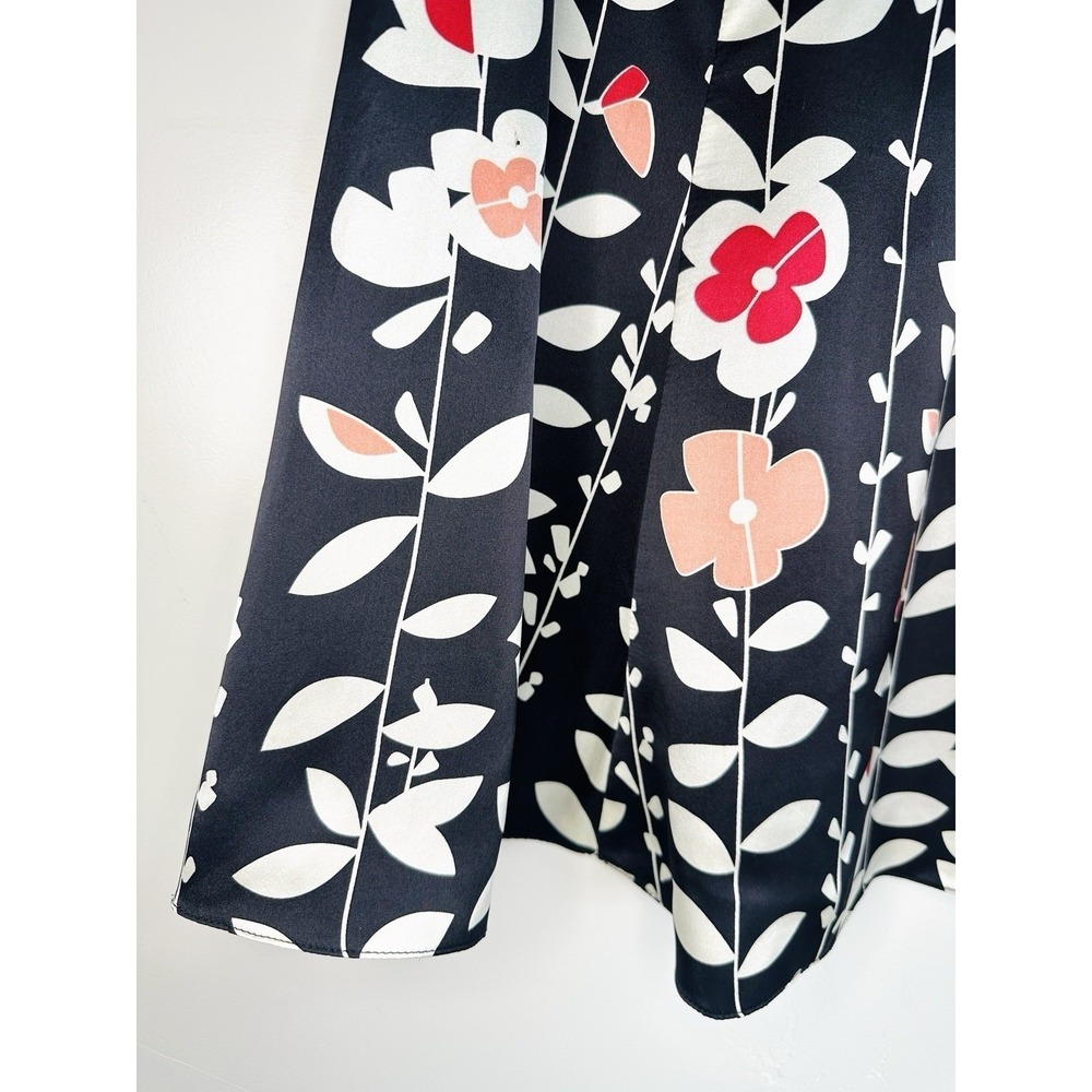 VTG Talbots 100% Pure Silk Floral Midi Skirt Size 6 Black Pink White Botanical - Picture 9 of 13